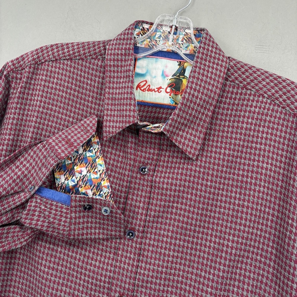 Robert Graham Shirt Mens XL Red Check Cotton Button Up Long Sleeve Classic Fit